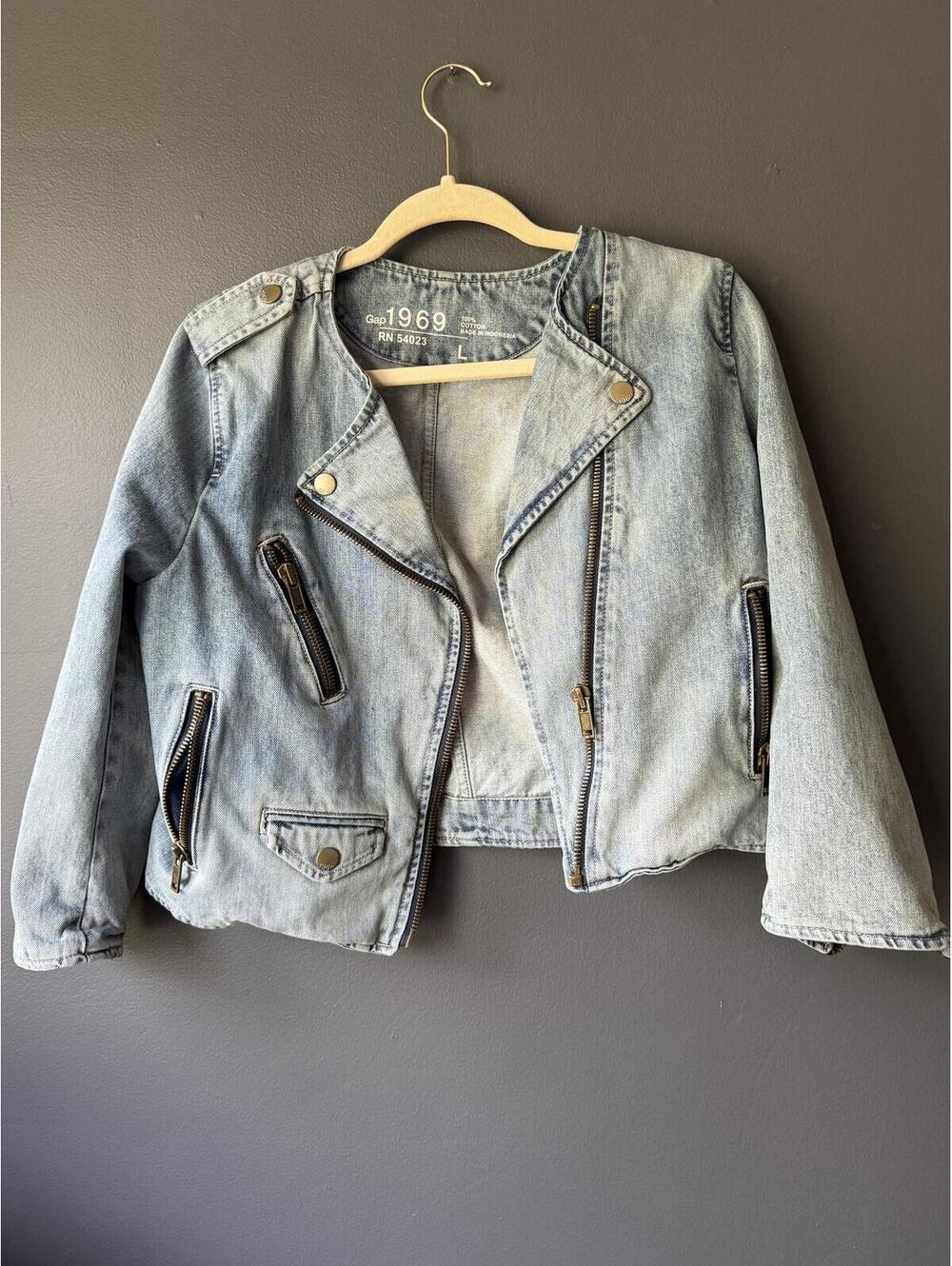 Gap 1969 Light Wash Denim Moto Jacket Size L